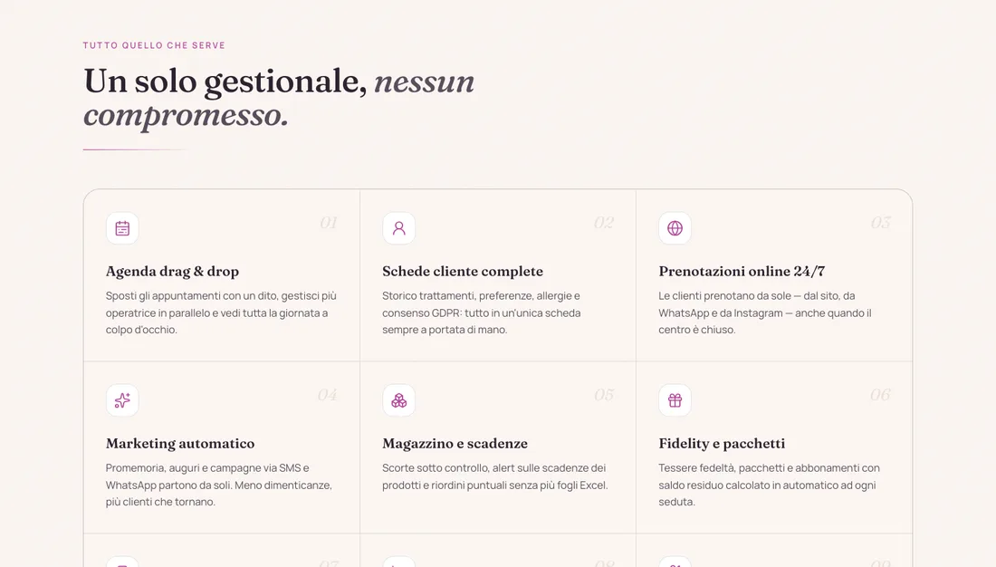 Moduli del gestionale per parrucchieri