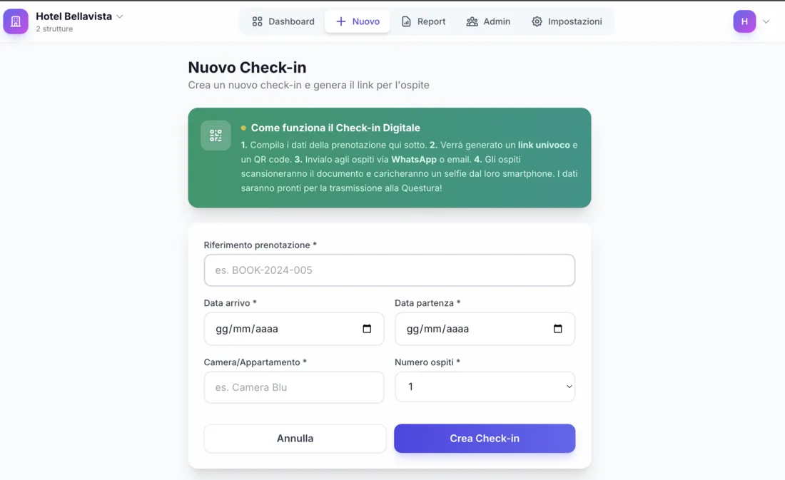 Compilazione di un nuovo check-in in CheckIn Facile con OCR del documento