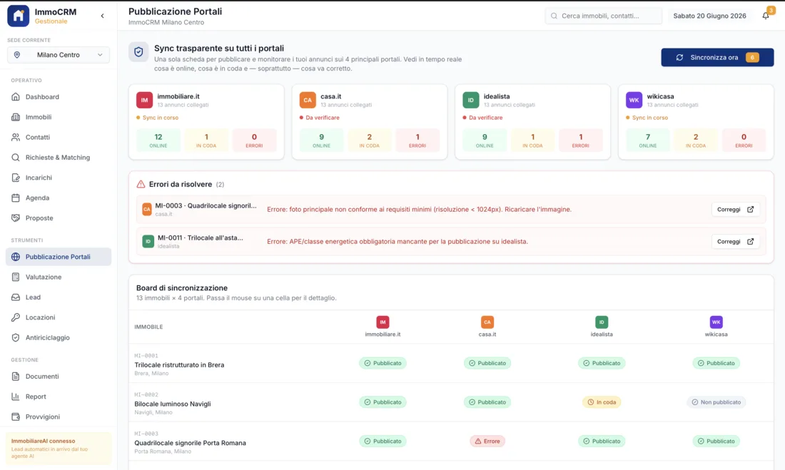 Sezione pubblicazione annunci sui portali immobiliari in ImmoCRM